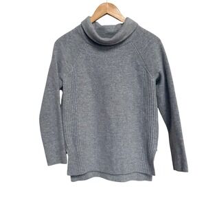 Vince Gray Wool Cashmere Ribbed Knit Funnel Neck Side Zip Pullover Sweater M